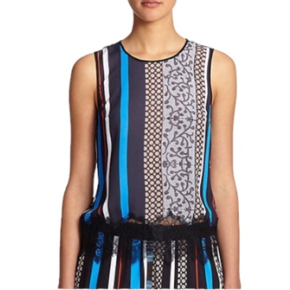 CLOVER Canyon Library Stripe lace hem shell Jersey Sleeveless Top - Picture 1 of 8